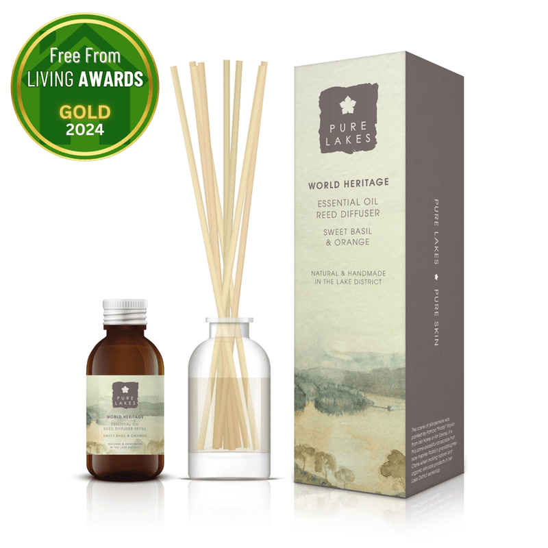 Essential Oil Reed Diffuser - World Heritage Sweet Basil & Orange Diffuser Pure Lakes Skincare 