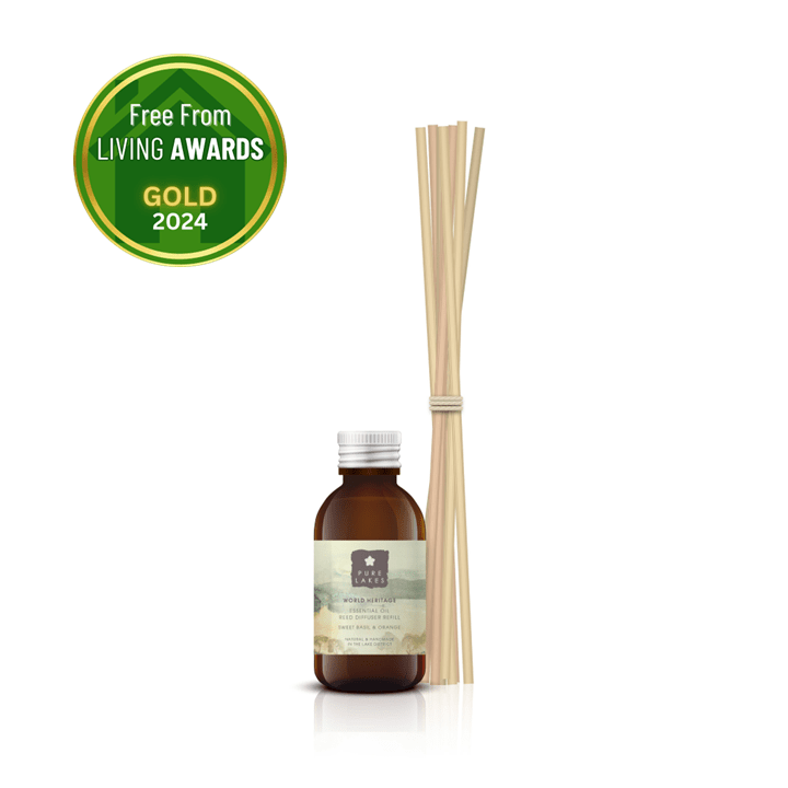 Essential Oil Reed Diffuser - World Heritage Sweet Basil & Orange Diffuser Pure Lakes Skincare 